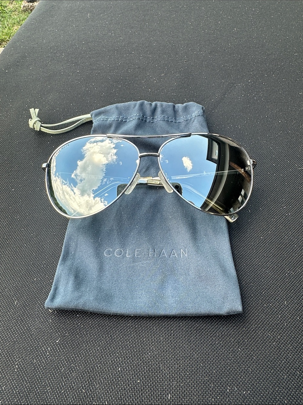 Cole Haan Silver Aviator Sunglasses with Silver Mirror Lenses